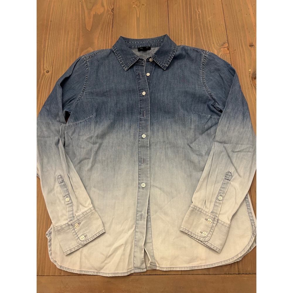D4 Talbots Petite Ombre Denim Button Down Shirt Blue White Long Sleeve‎ SP